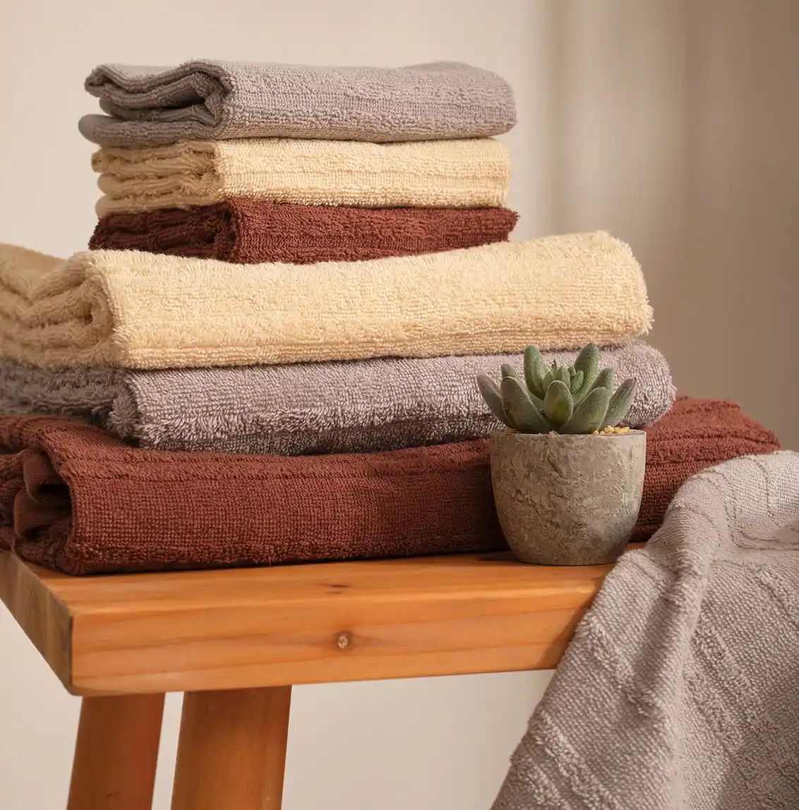 Serviettes dans des teintes naturelles.