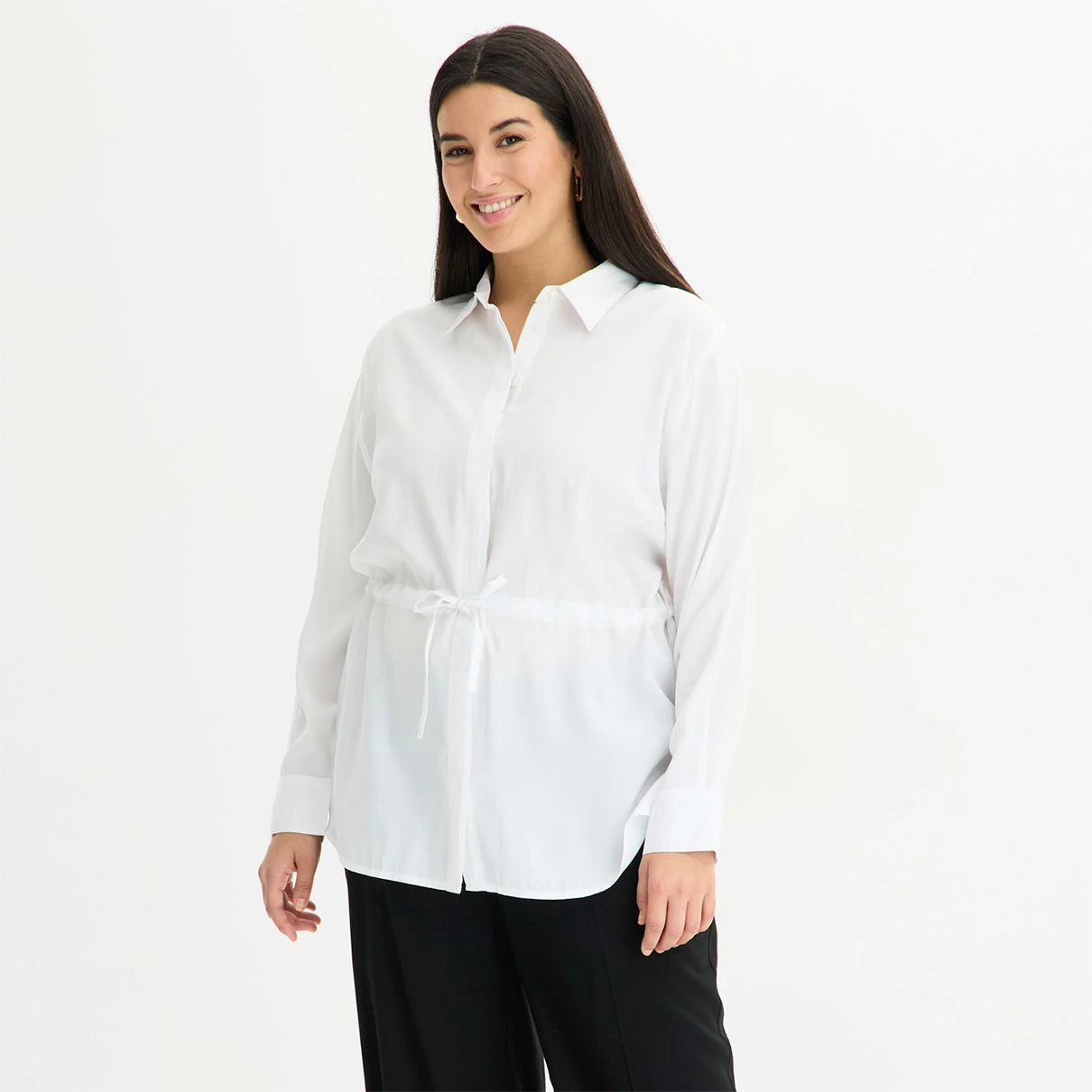 Chemisier en popeline à plis couchés blanc