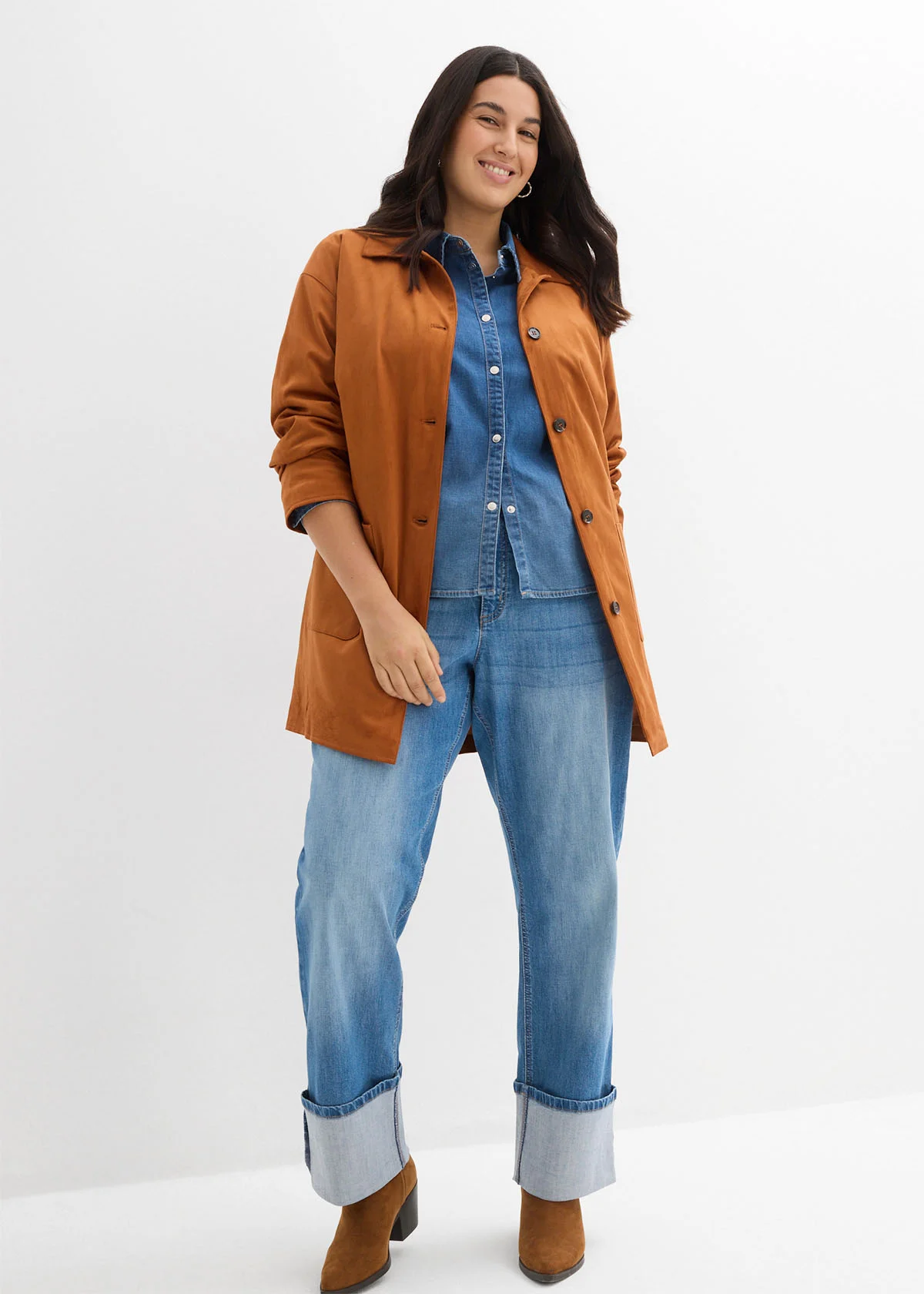 Jean large et droit, taille haute bleu moyen denim used