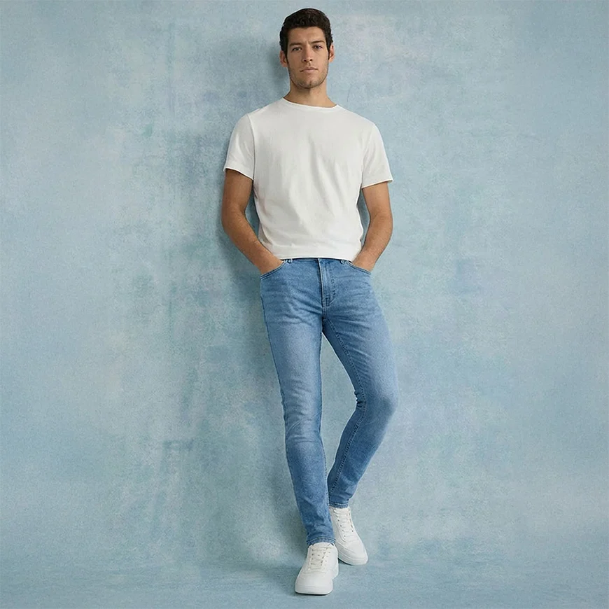 Looks en jeans variés : de la chemise classique au pull décontracté, en passant par la veste. Vêtements mode et intemporels en denim pour homme.